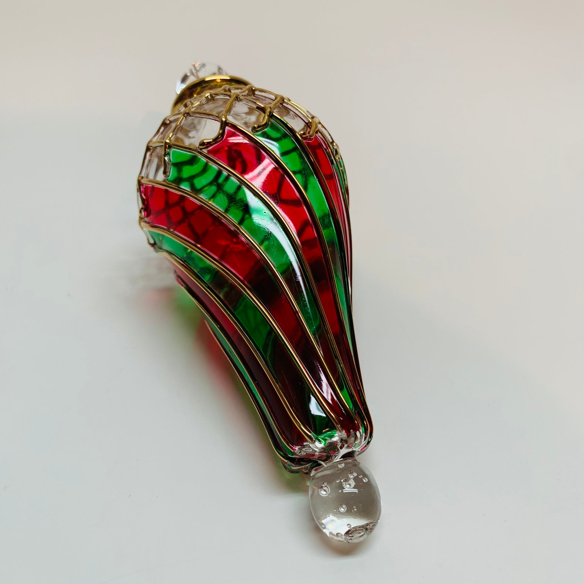 Blown Glass Ornament - Swirl Green & Red
