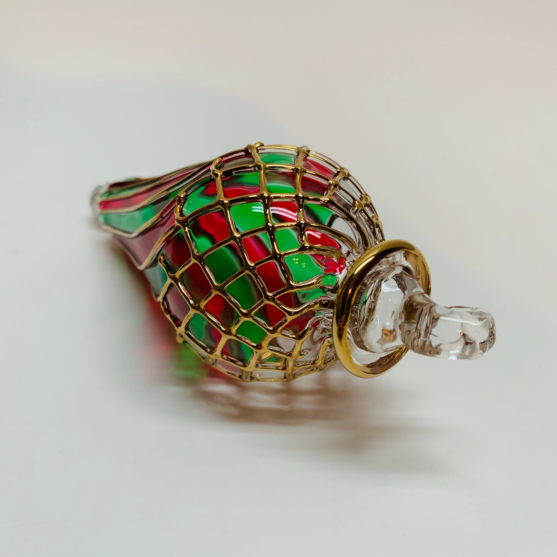 Blown Glass Ornament - Swirl Green & Red