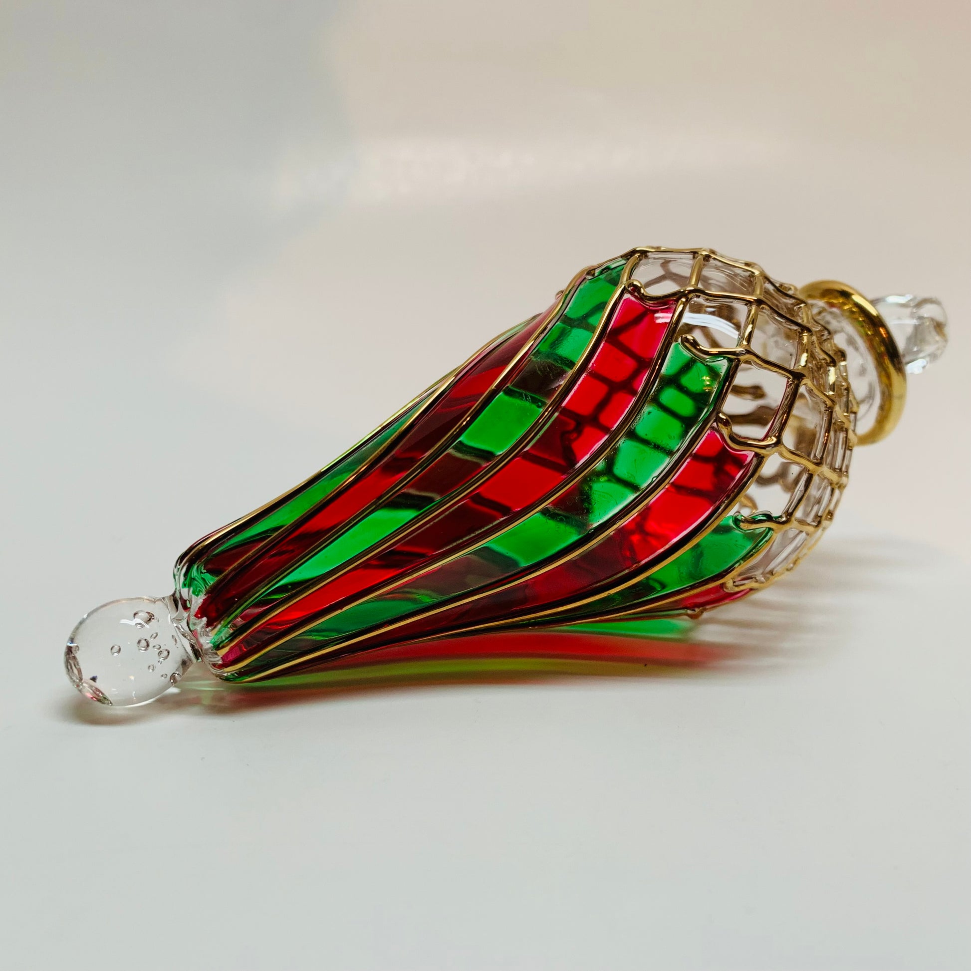 Blown Glass Ornament - Swirl Green & Red