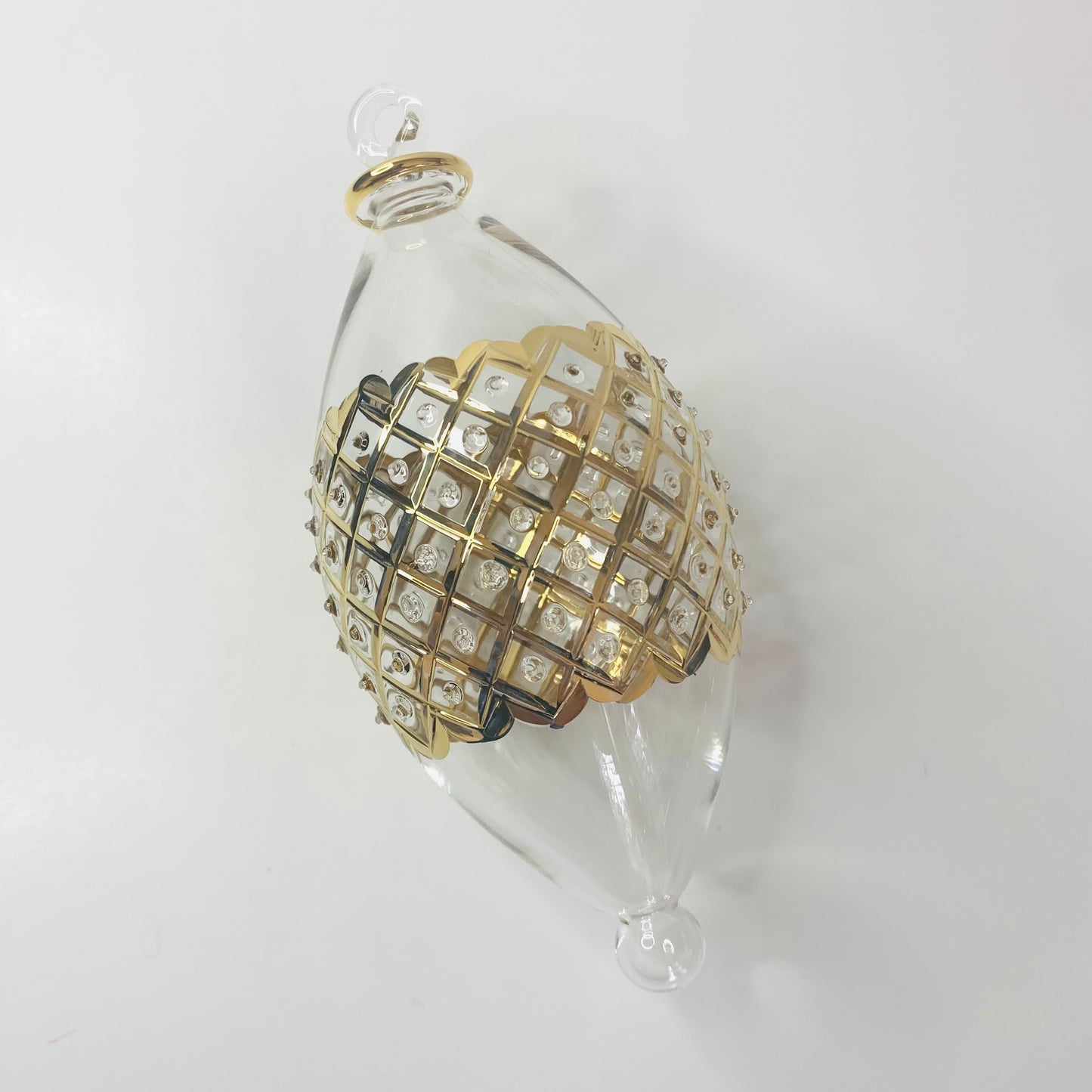 Blown Glass Oval Ornament - Gold Diamonds