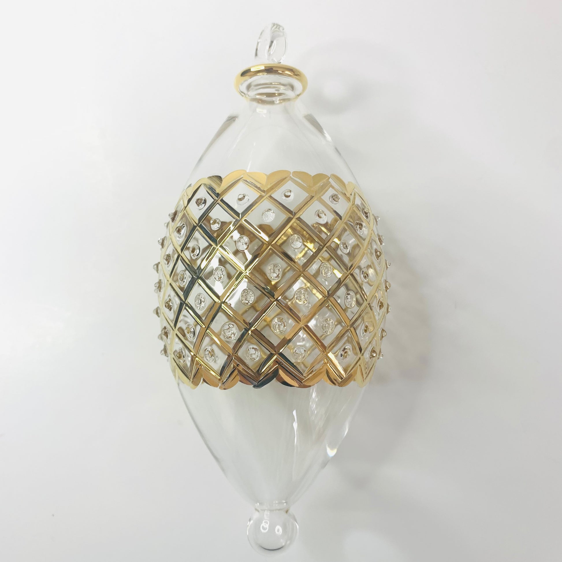 Blown Glass Oval Ornament - Gold Diamonds