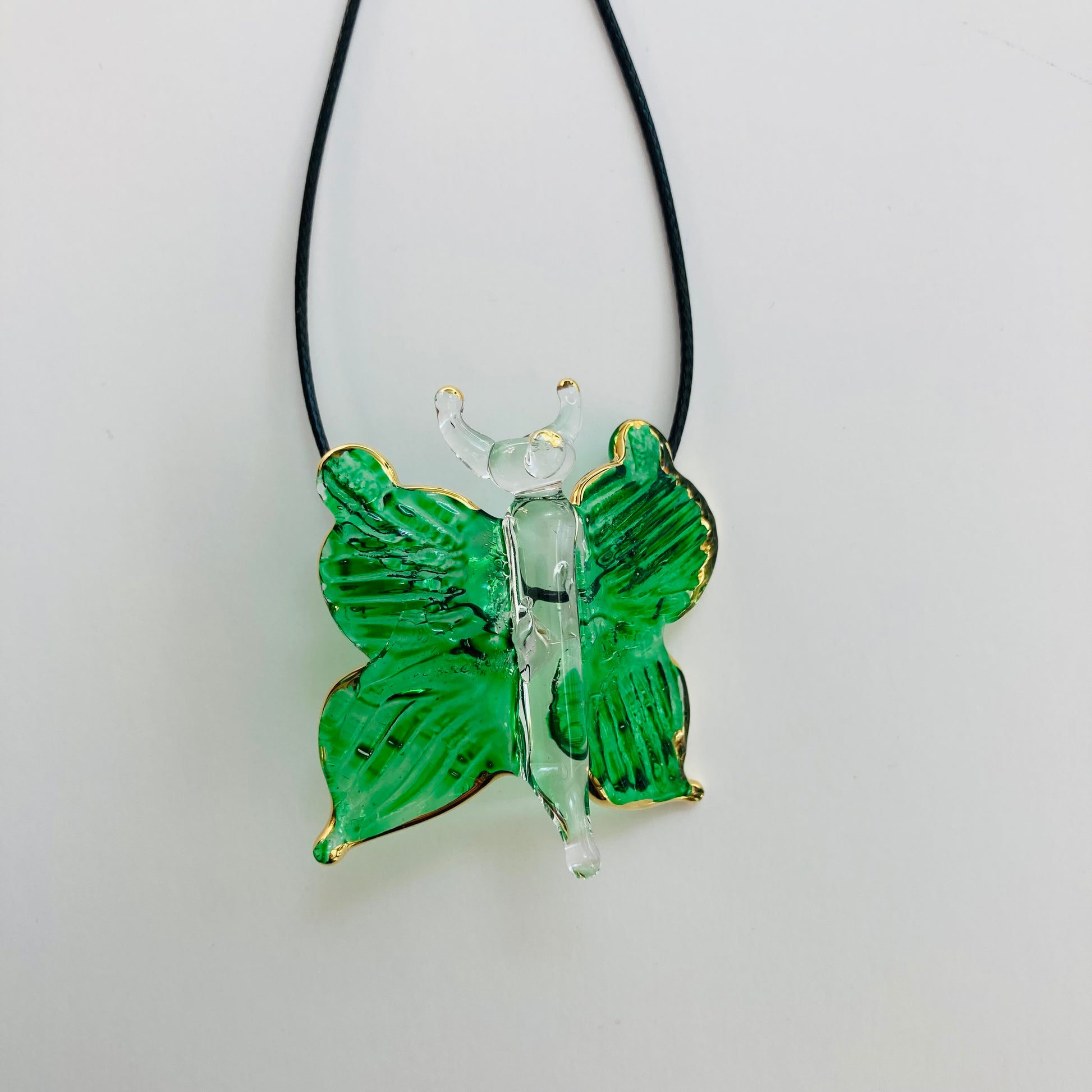 Blown Glass Butterfly Pendant - Green