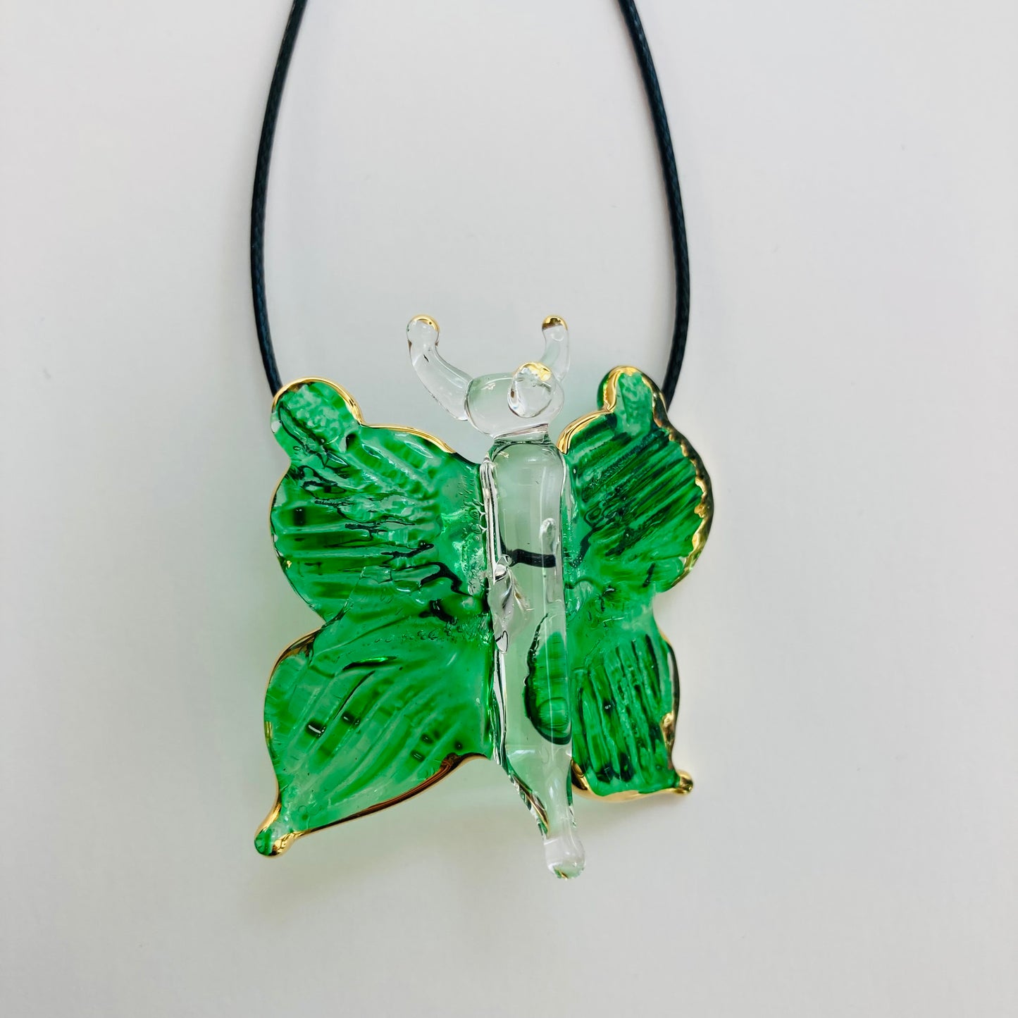 Blown Glass Butterfly Pendant - Green