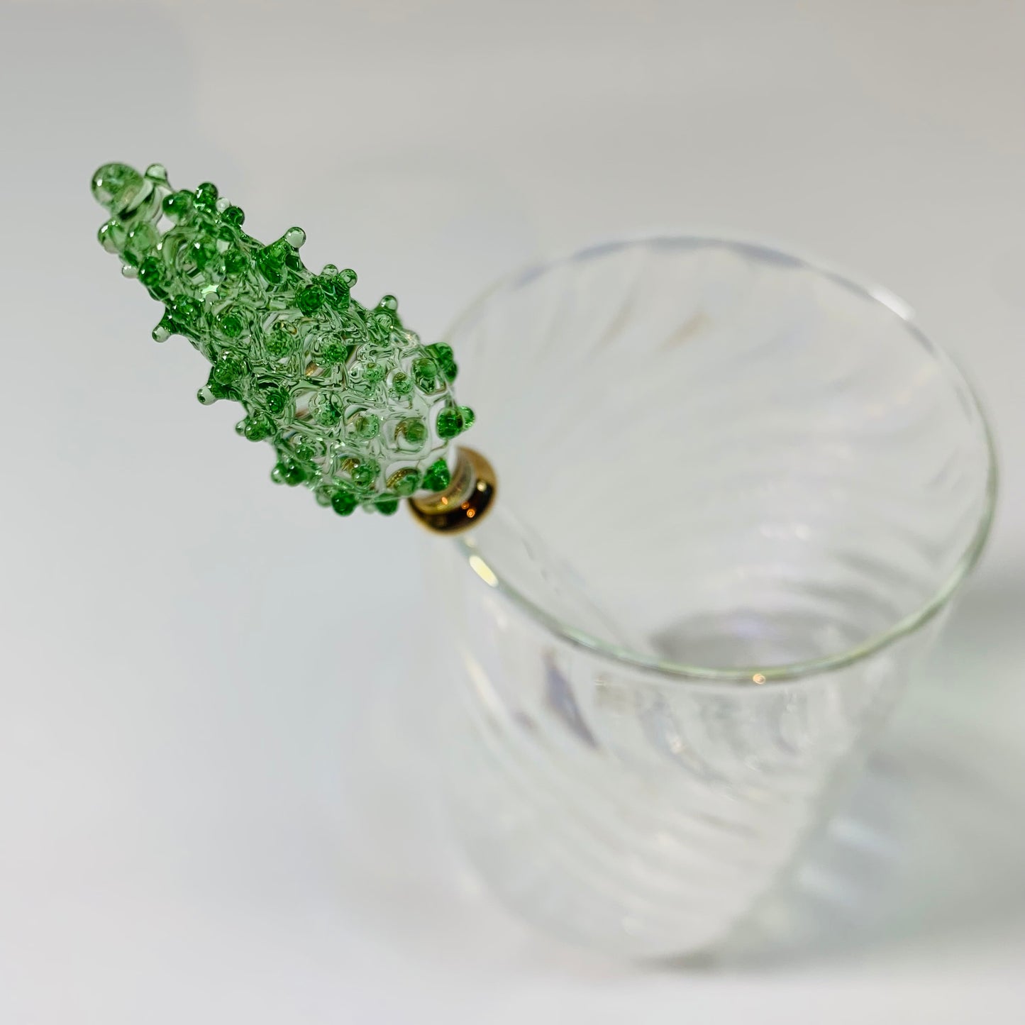 Blown Glass Cocktail Stirrer - Green Pine Tree