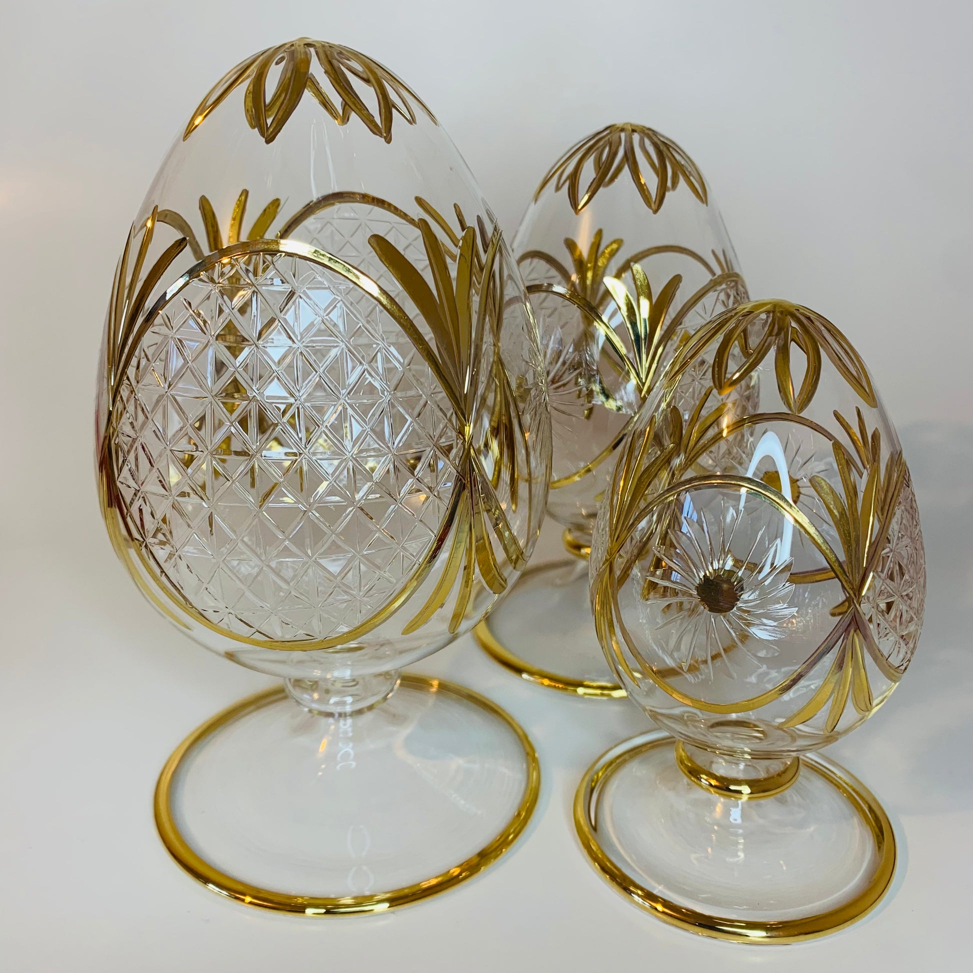 Blown Glass Tabletop Egg Handcrafted With Gold
