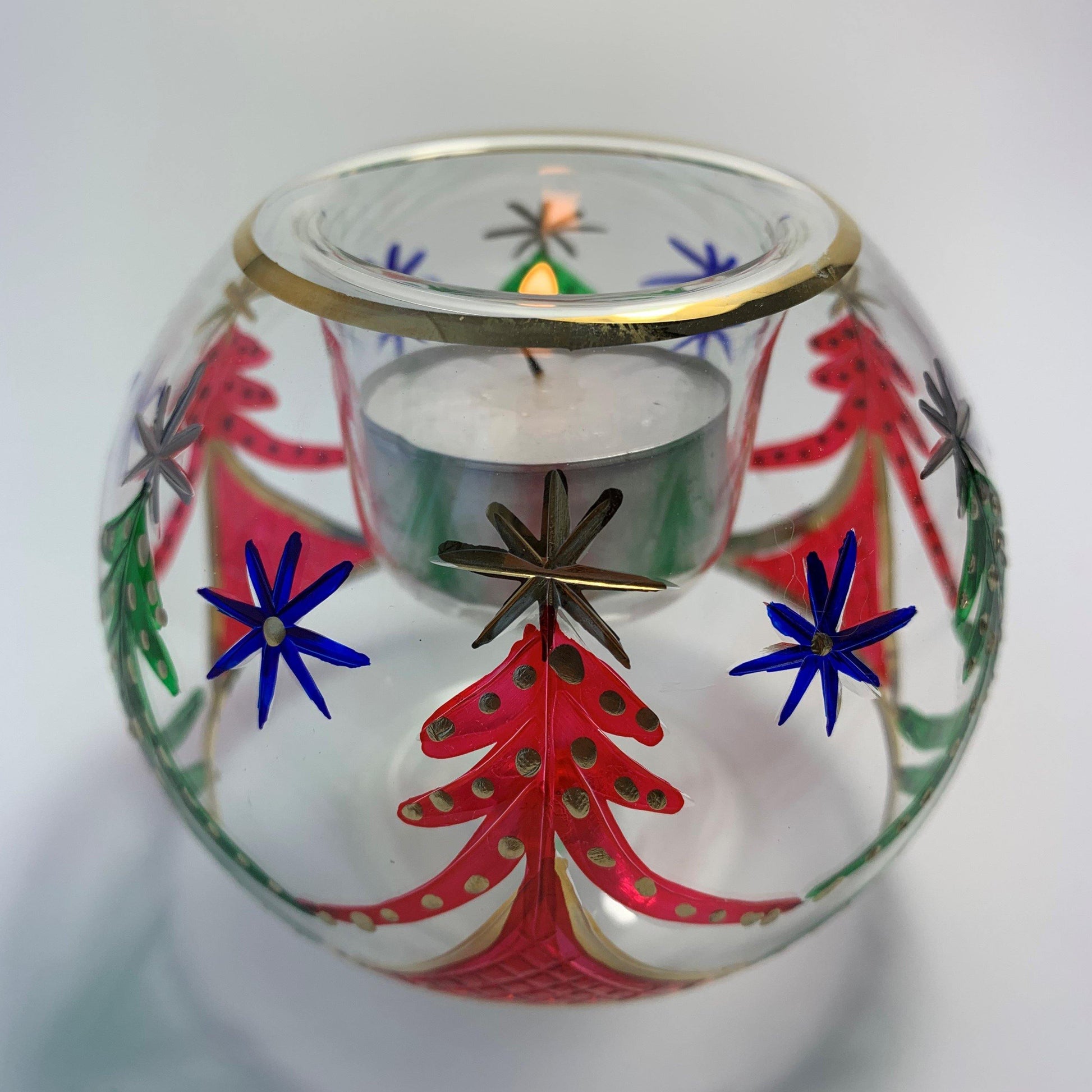 Blown Glass Candle Holder - Christmas Trees