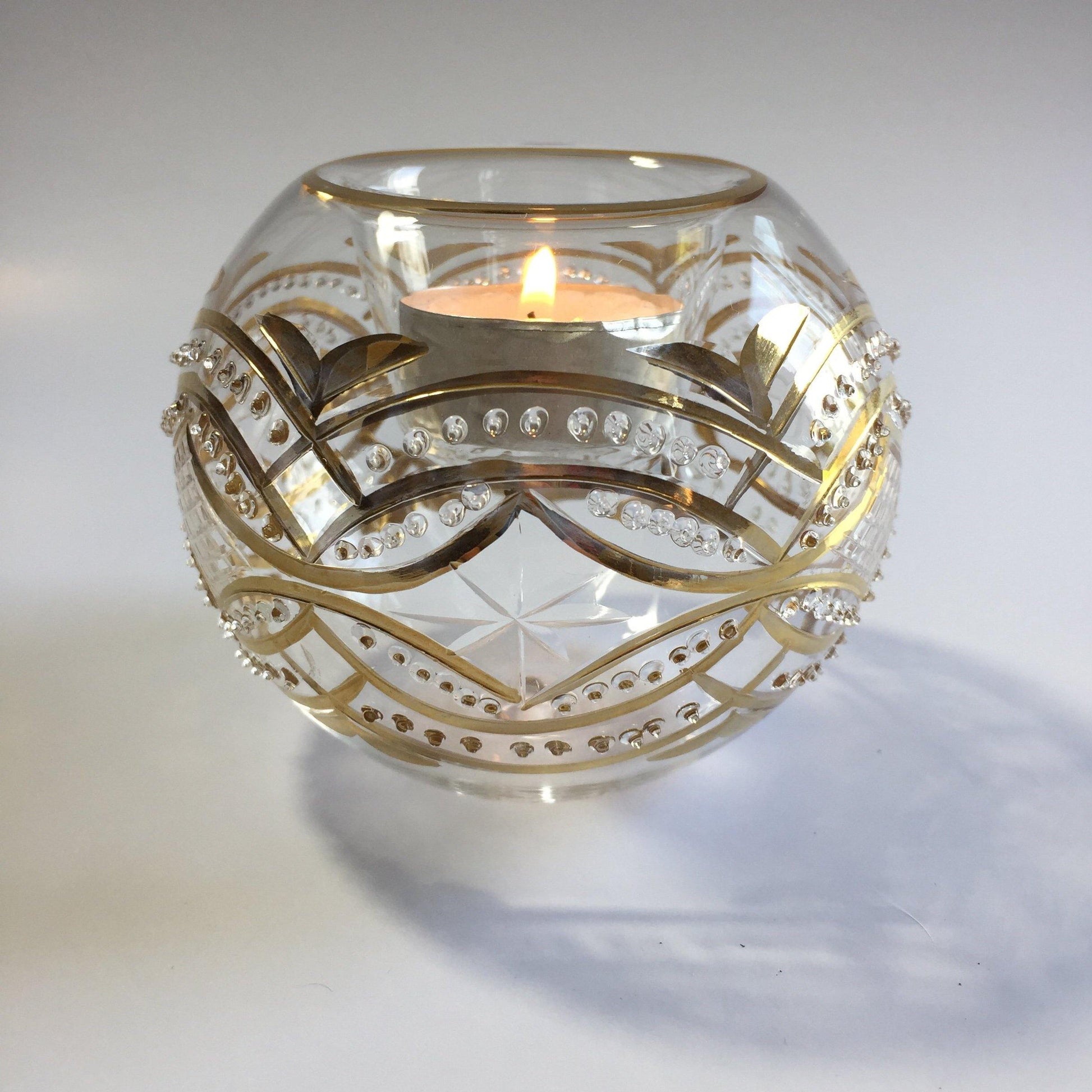 Blown Glass Candle Holder - Gold Carousel