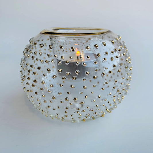 Blown Glass Candle Holder - Gold Dots