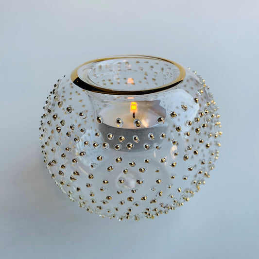 Blown Glass Candle Holder - Gold Dots