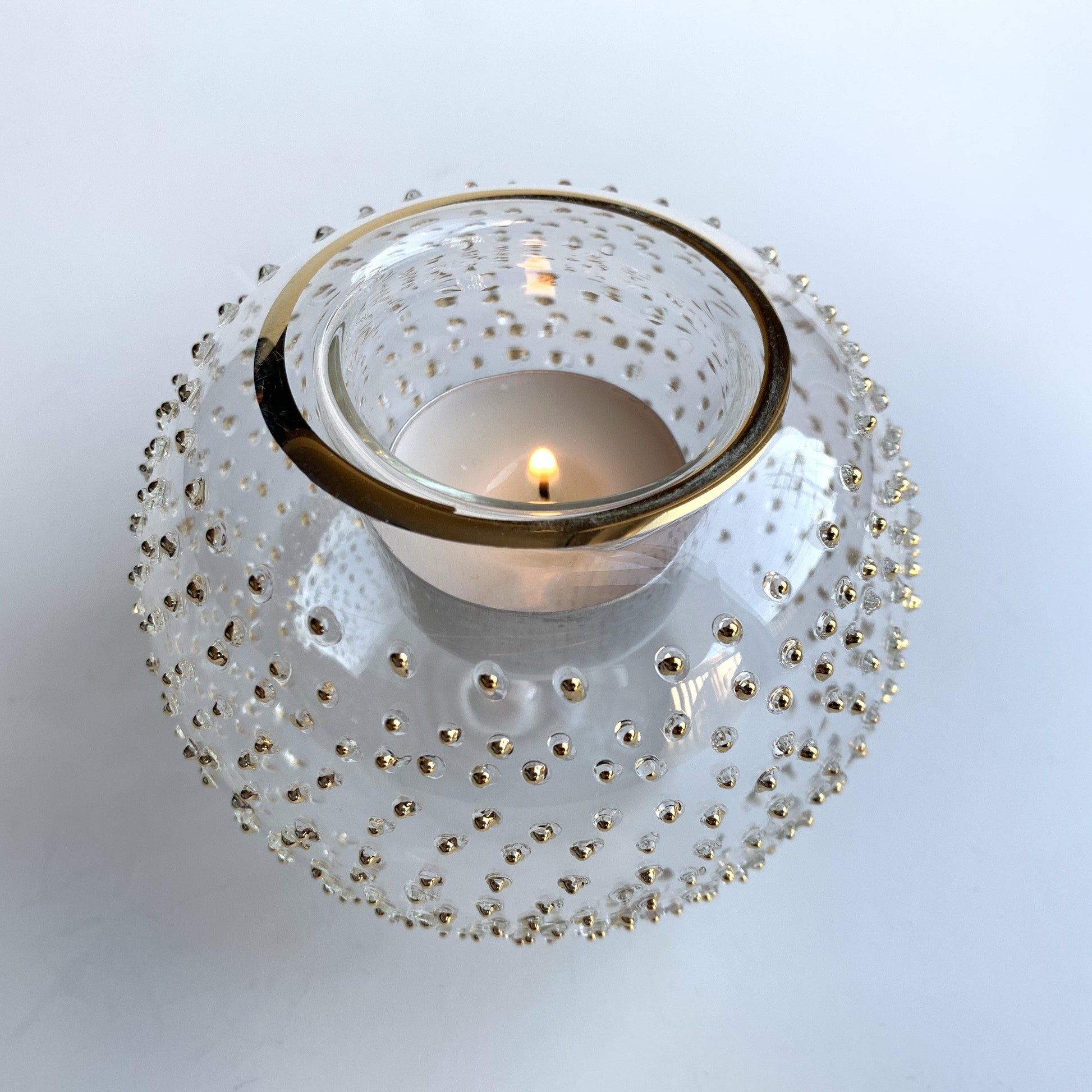 Blown Glass Candle Holder - Gold Dots