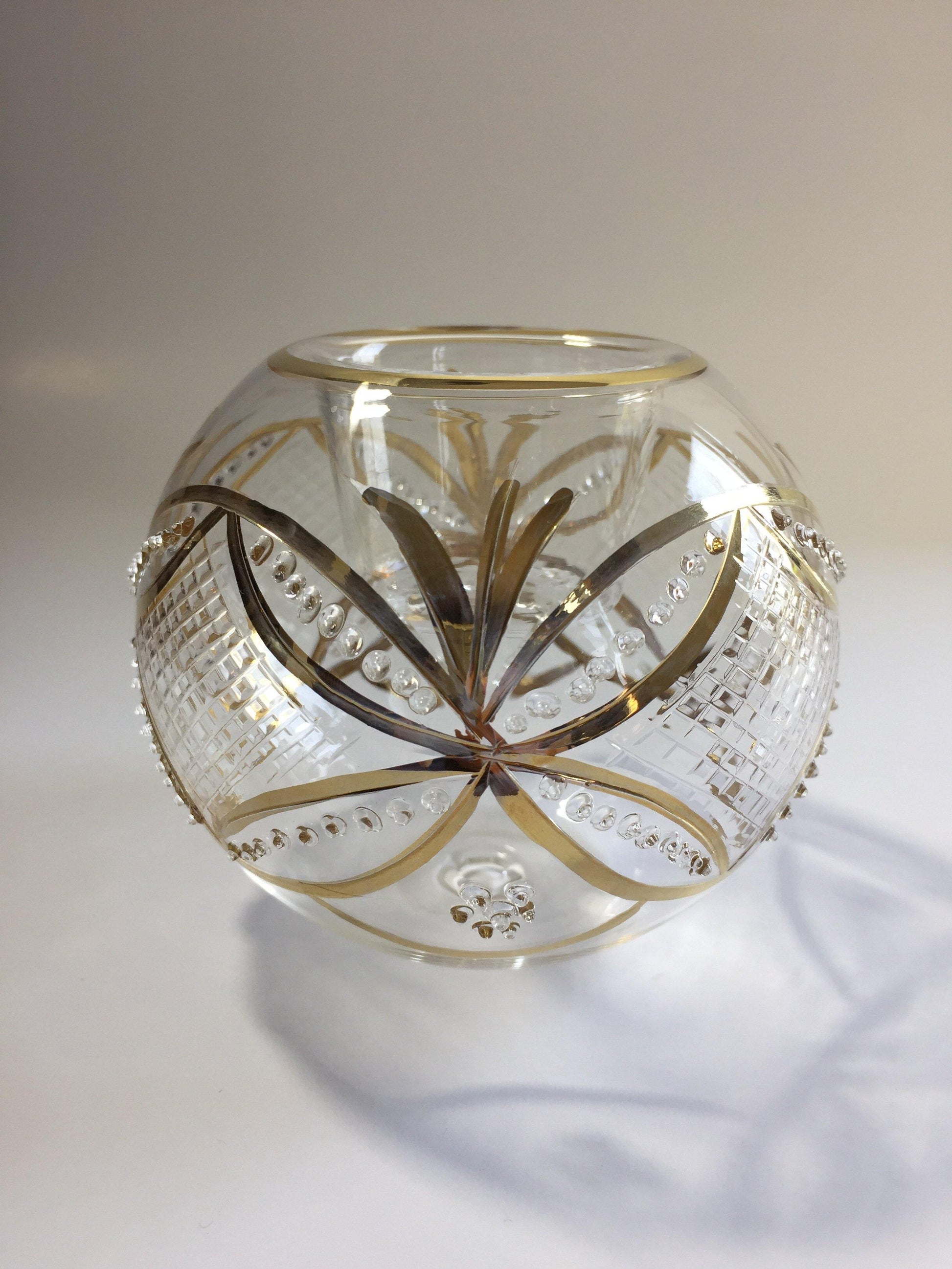 Blown Glass Candle Holder - Gold Harlequin