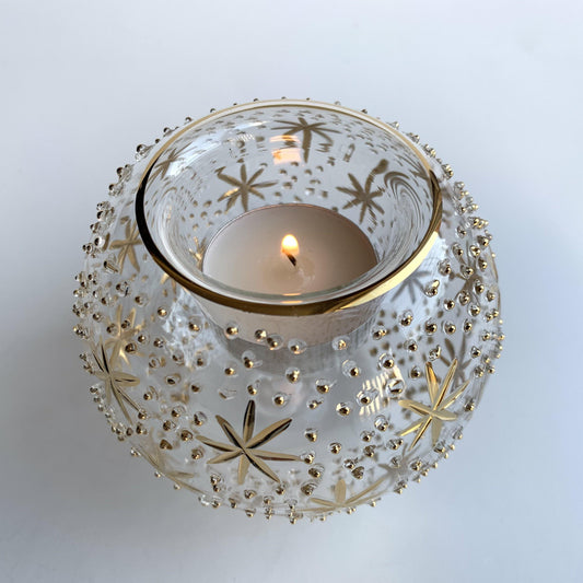 Blown Glass Candle Holder - Gold Stars & Dots