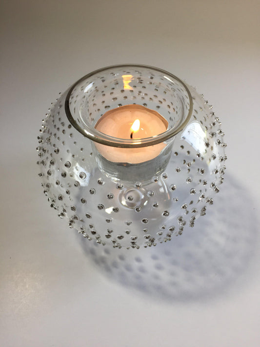 Blown Glass Candle Holder - Silver Dots