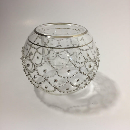 Blown Glass Candle Holder - Silver Lace