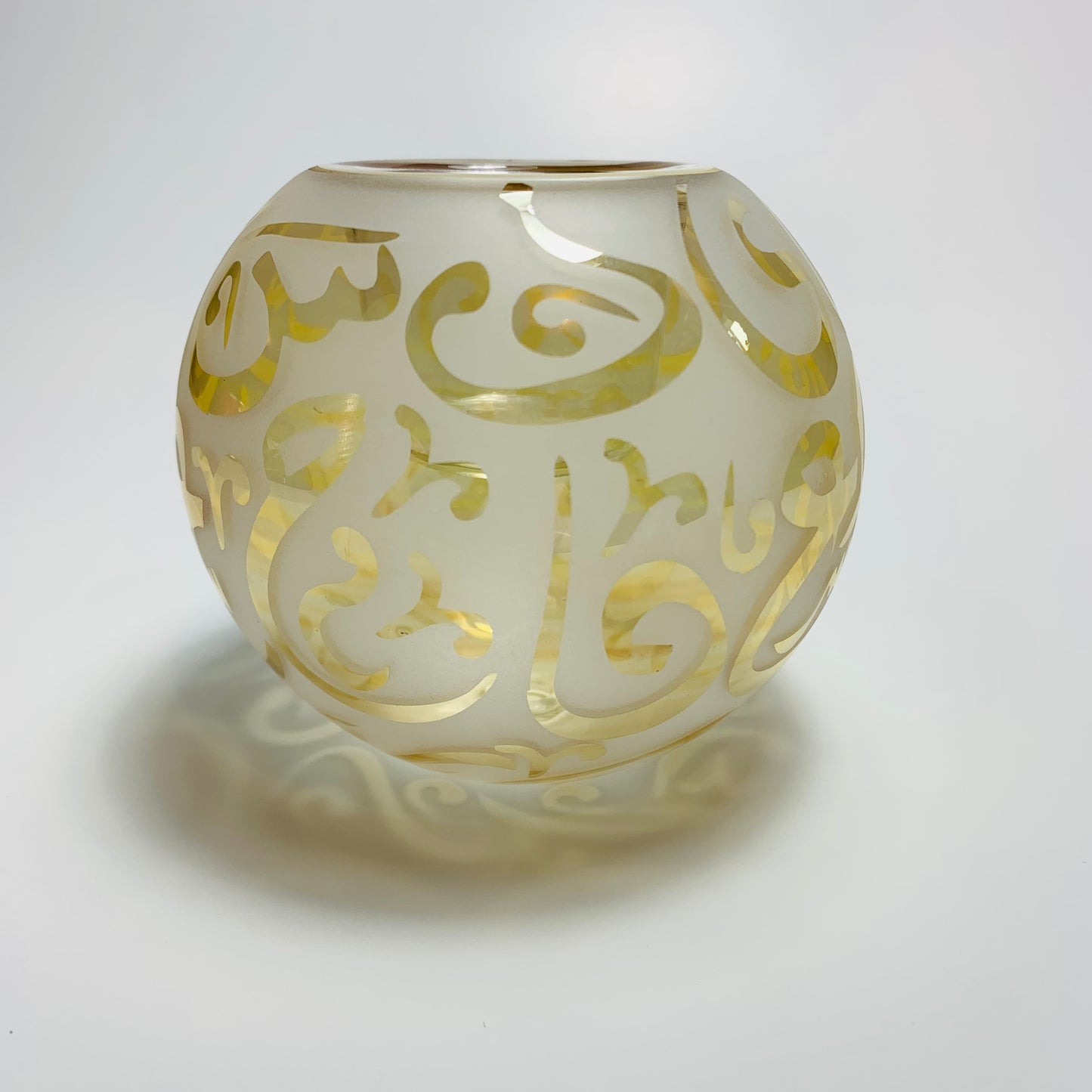 Blown Glass Candle Holder - Calligraphy in Yellow