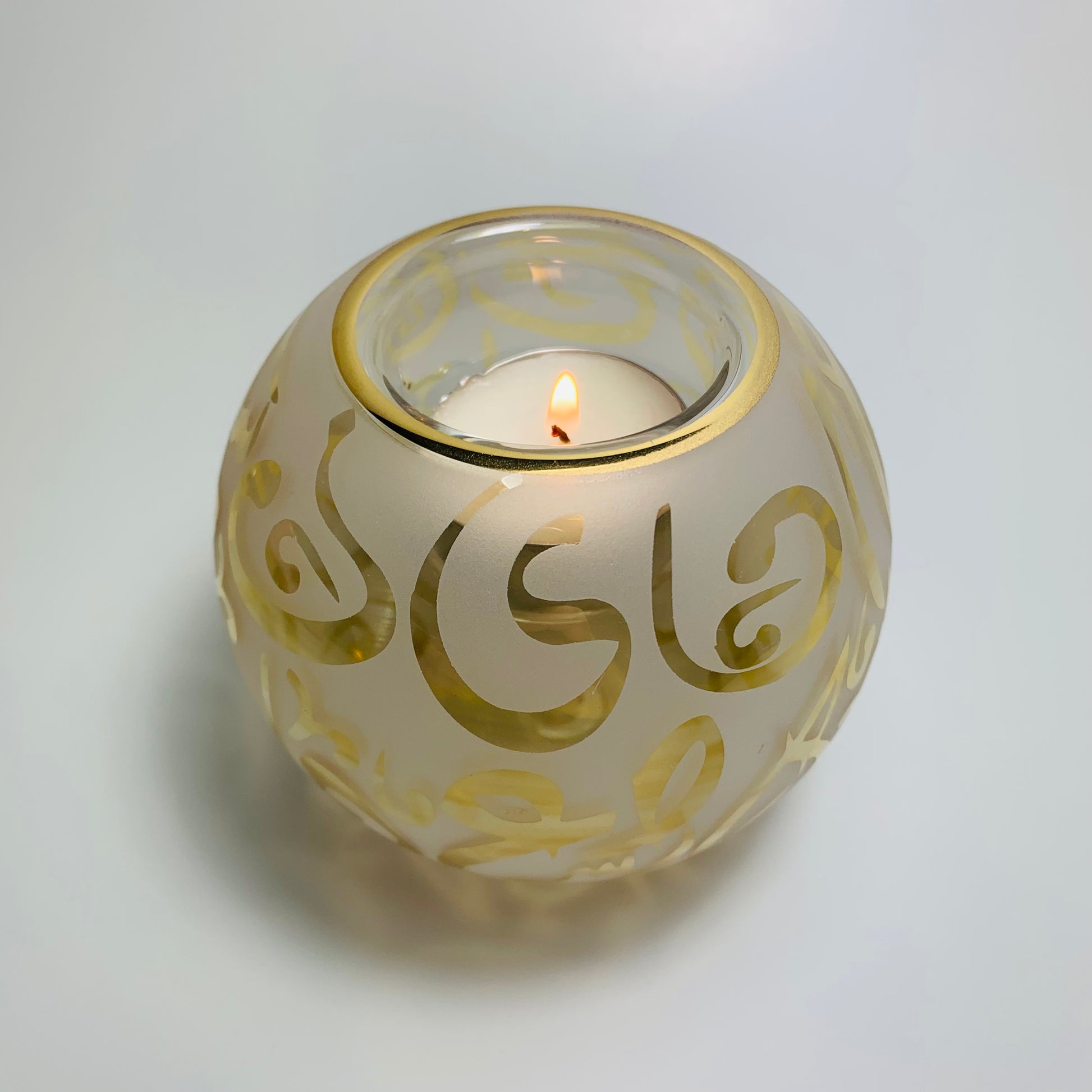 Blown Glass Candle Holder - Calligraphy in Yellow