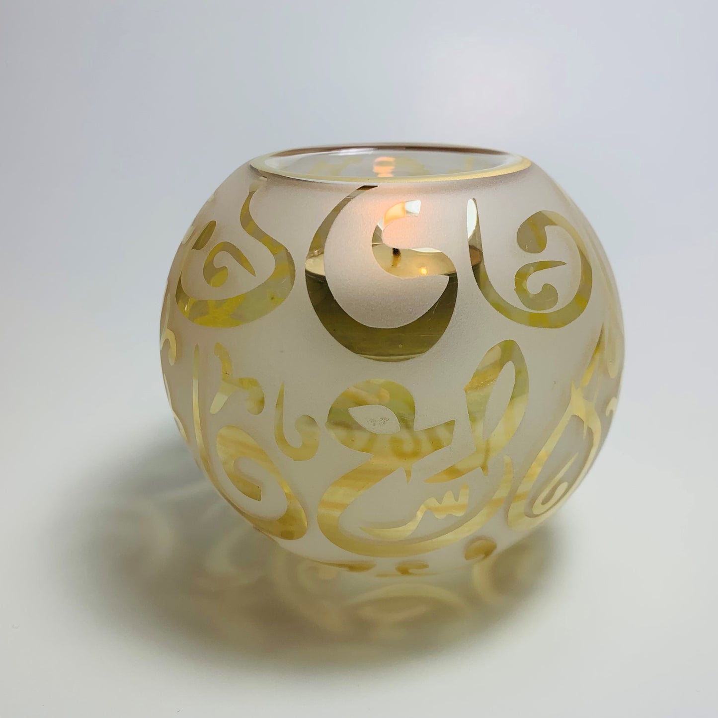 Blown Glass Candle Holder - Calligraphy in Yellow