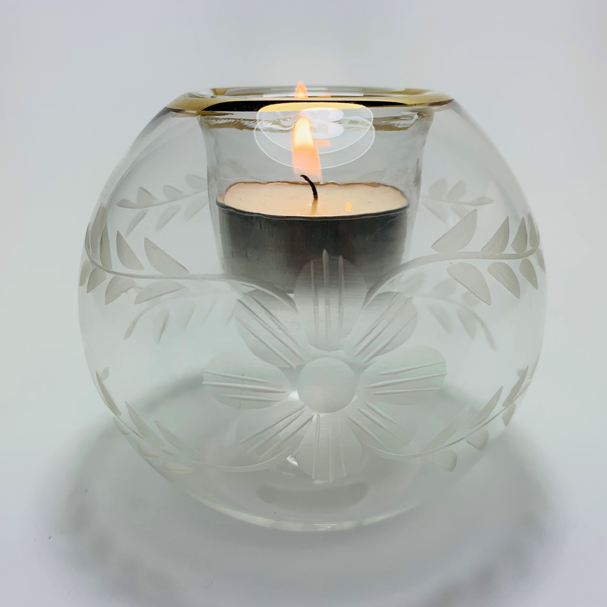 Blown Glass Candle Holder - Flowers Pattern