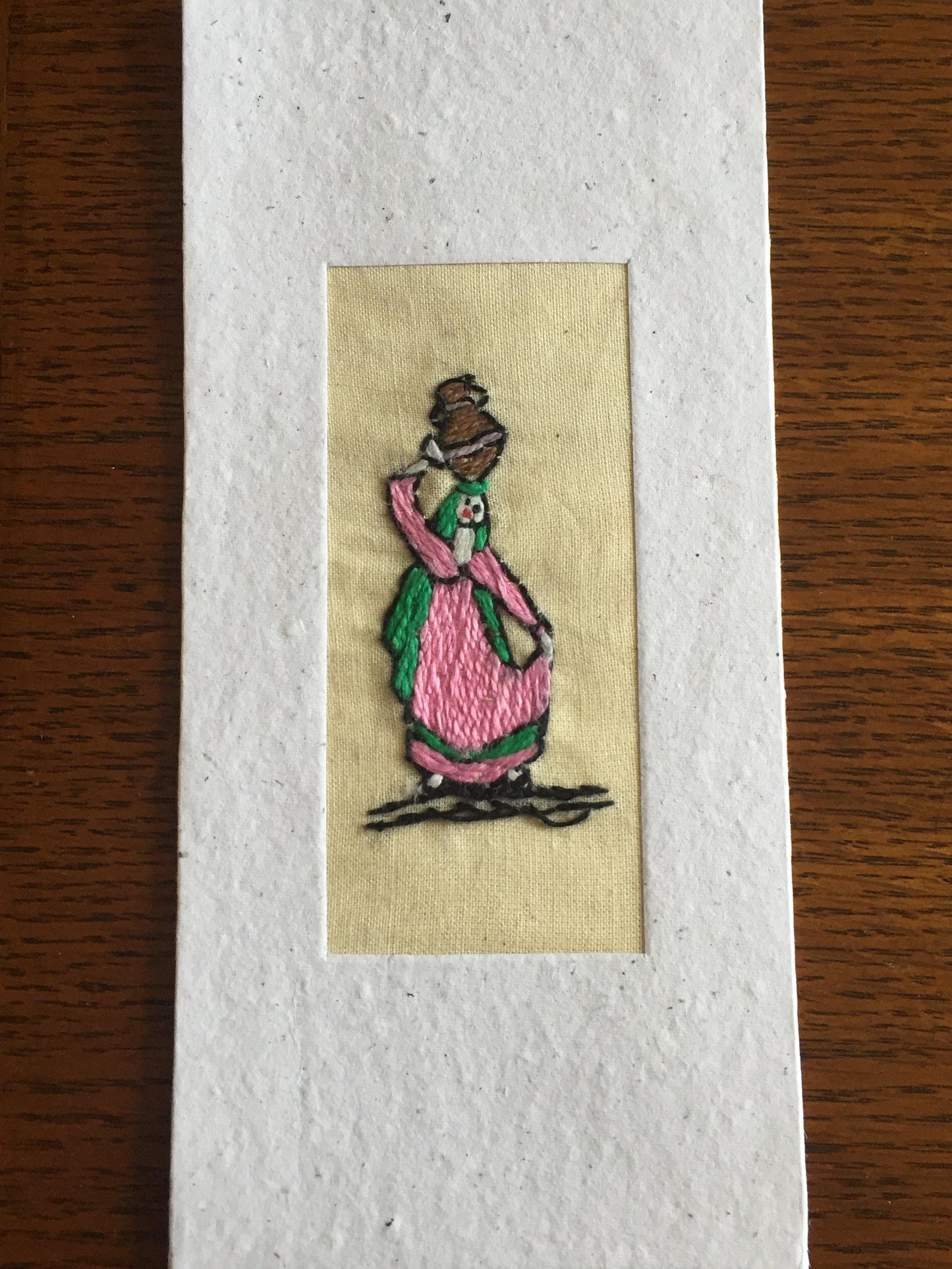 Handmade Recycled Paper Greeting Card with Embroidery - Water Carrier