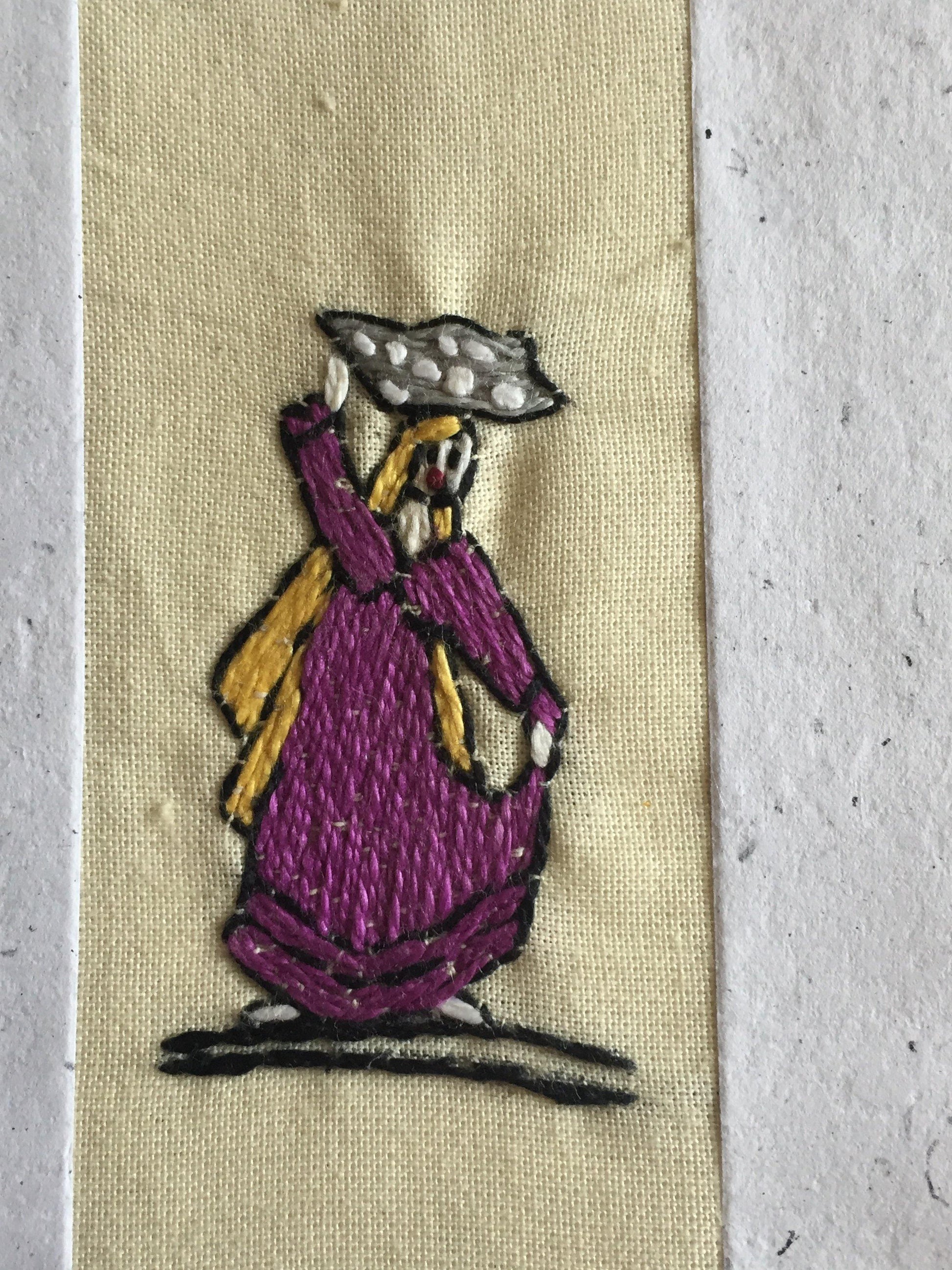 Handmade Recycled Paper Greeting Card with Embroidery - Water Carrier