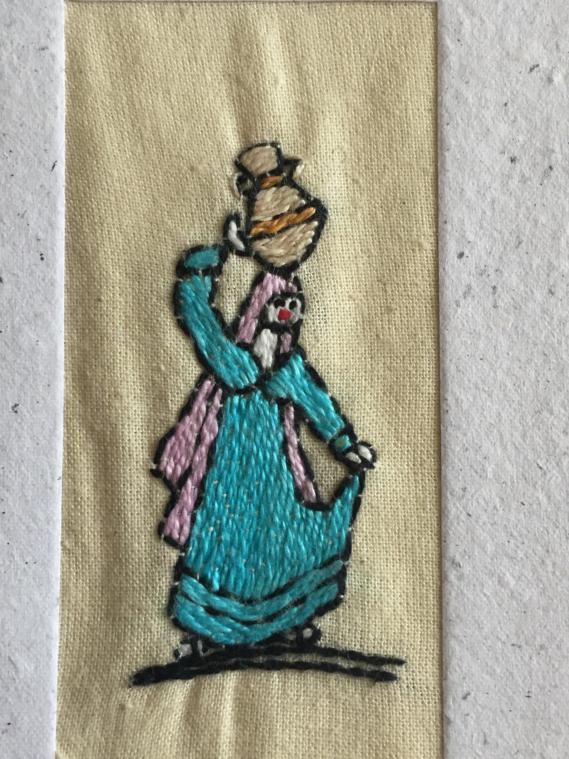 Handmade Recycled Paper Greeting Card with Embroidery - Water Carrier