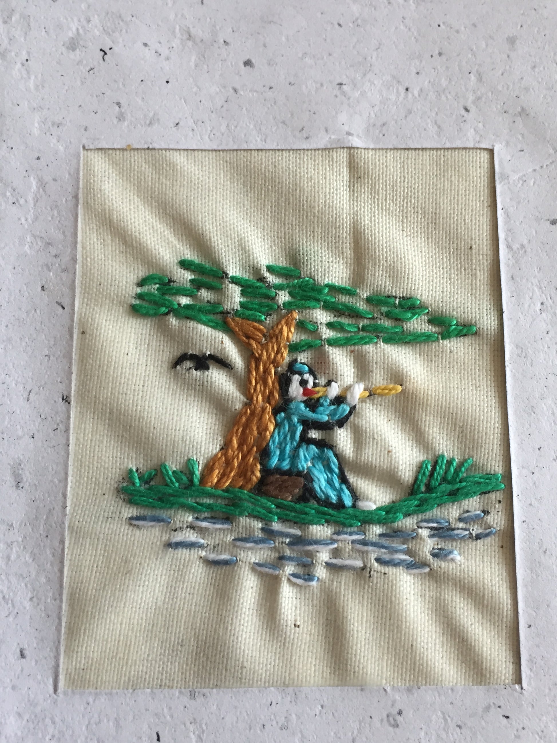 Handmade Recycled Paper Greeting Card with Embroidery - Flute Player