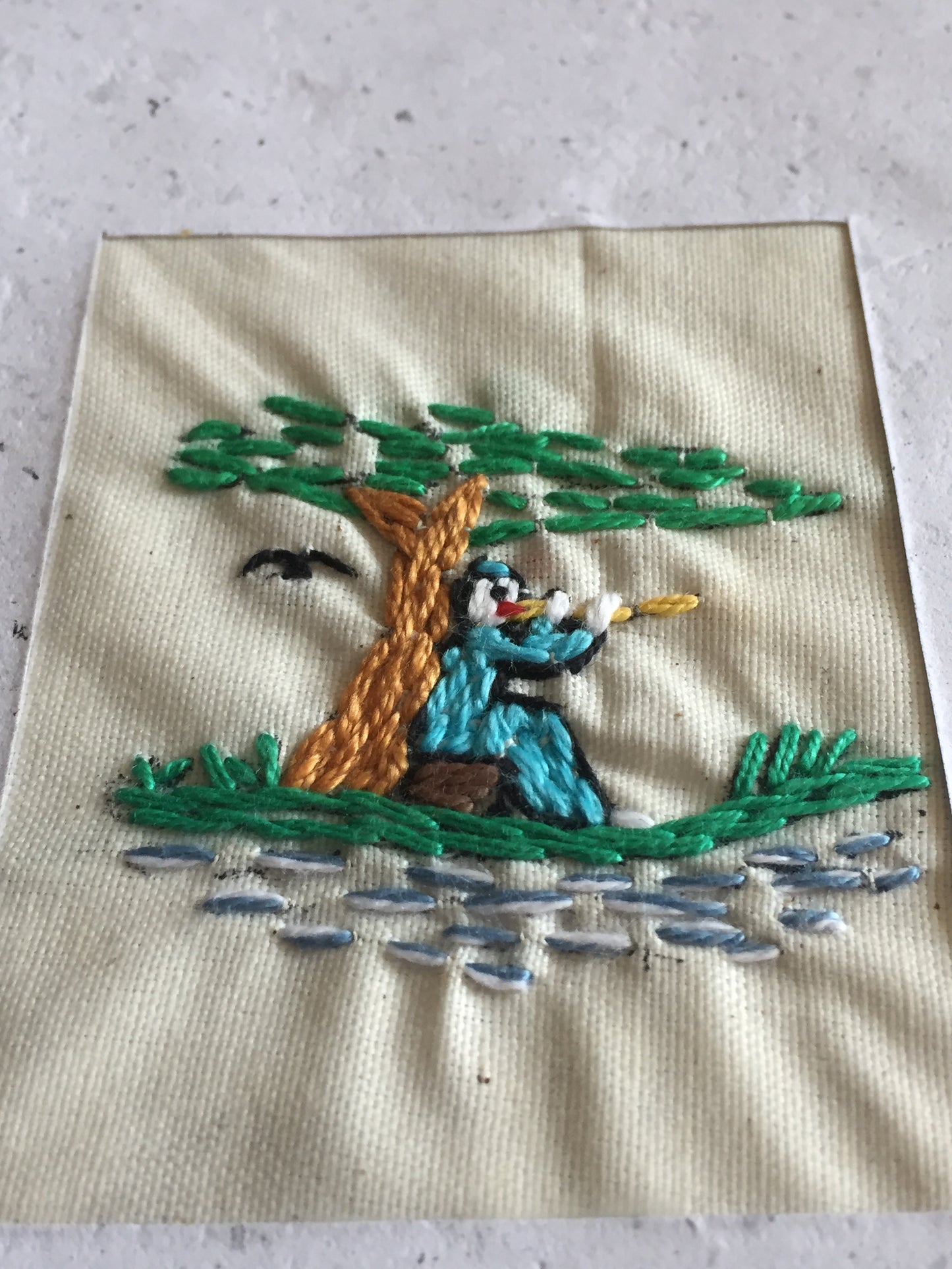 Handmade Recycled Paper Greeting Card with Embroidery - Flute Player