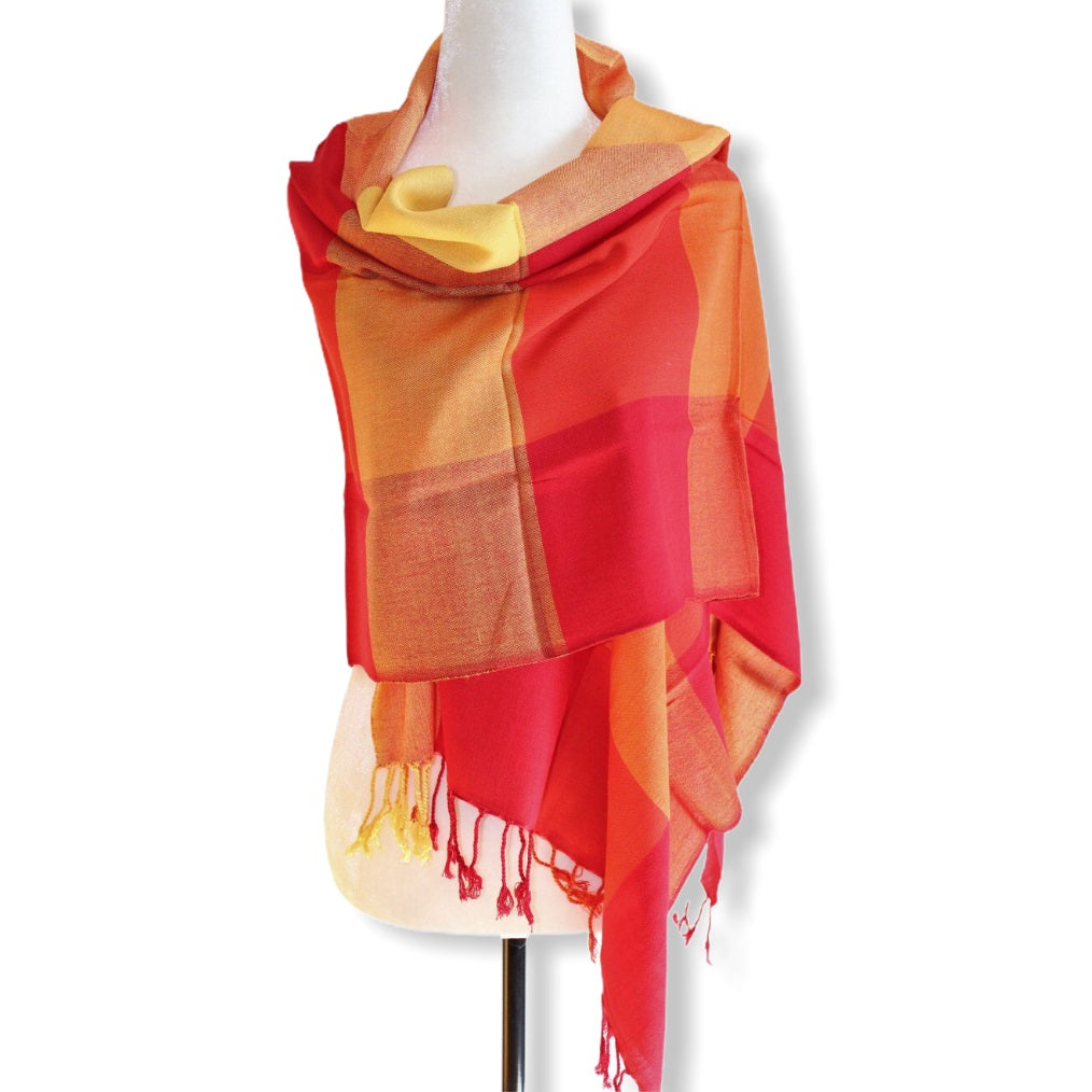 Plaid Handwoven Scarf - Red & Yellow