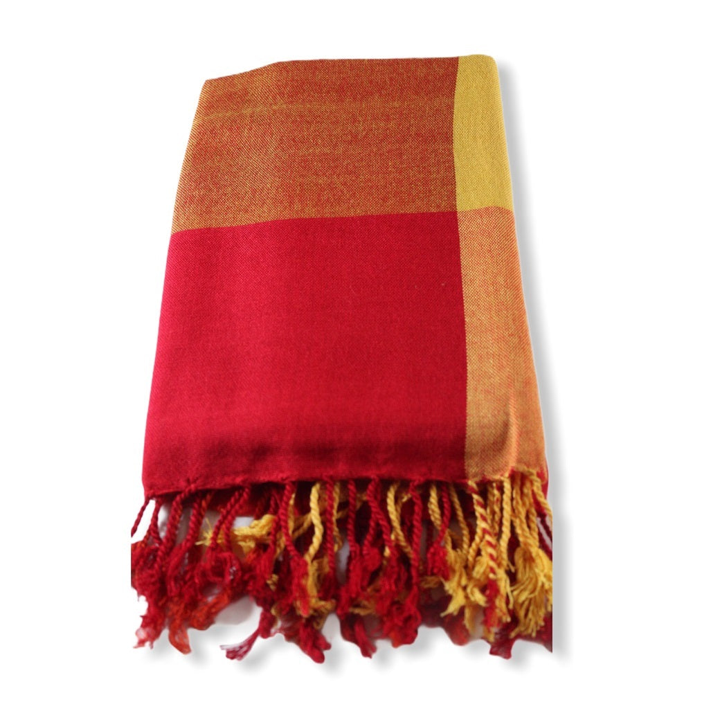 Plaid Handwoven Scarf - Red & Yellow