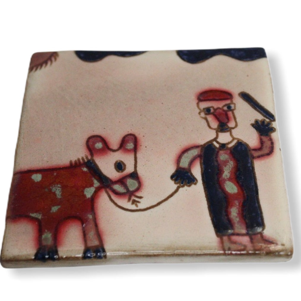 Pottery Coaster - Man & Donkey
