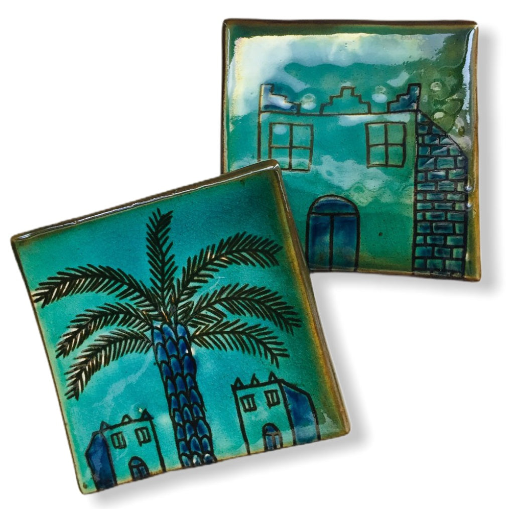 Pottery Coaster - Palm Tree & Adobe Houses