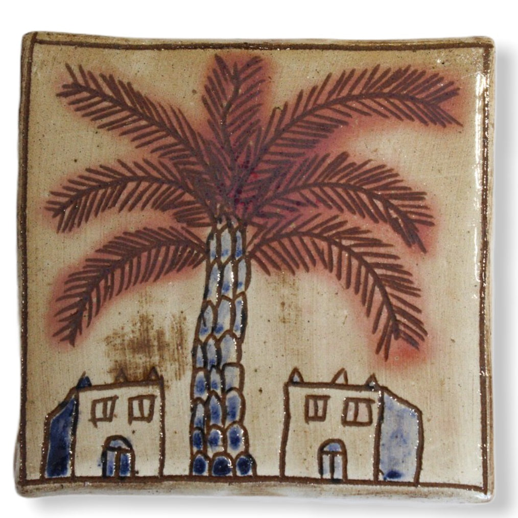 Pottery Coaster - Palm Tree & Adobe Houses