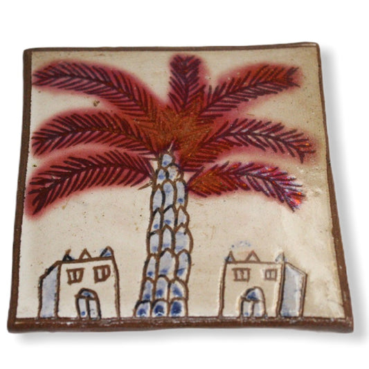 Pottery Coaster - Palm Tree & Adobe Houses