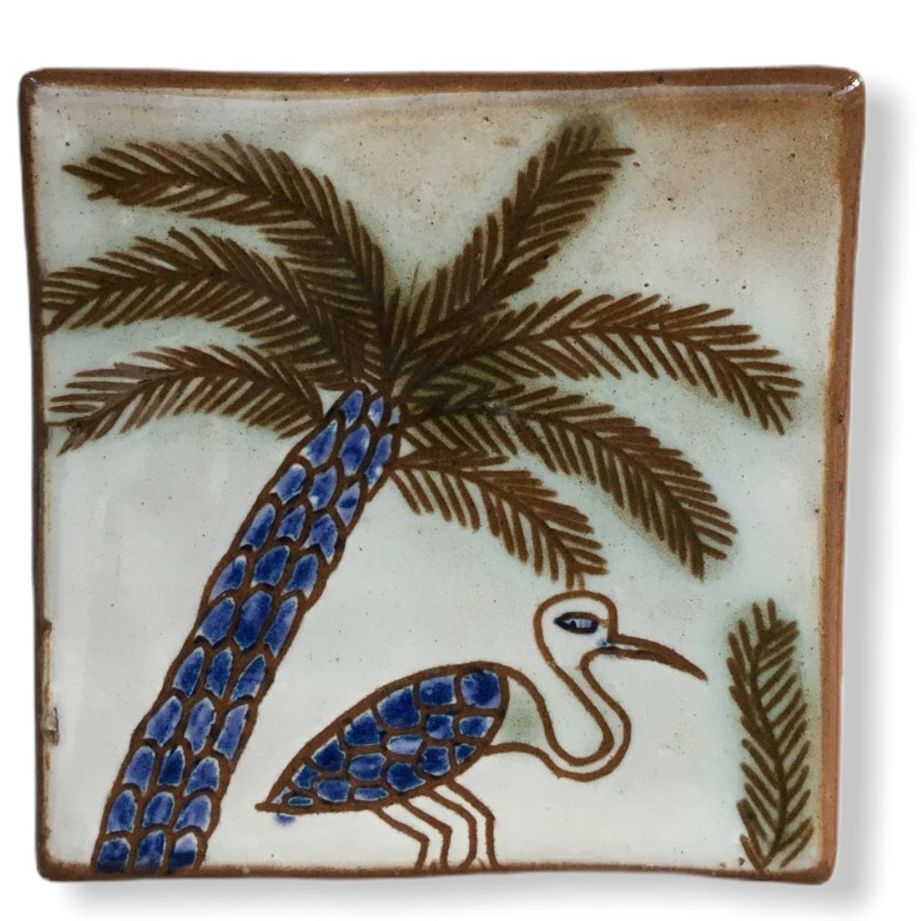 Pottery Coaster - Palm Tree & Egret