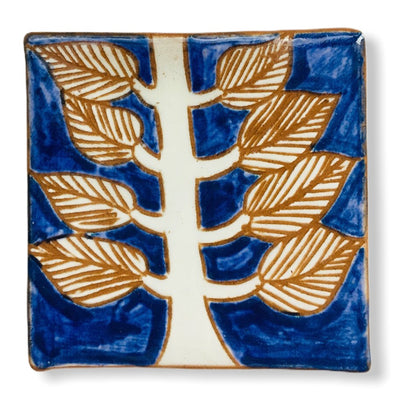 Pottery Coaster - Plant in Blue