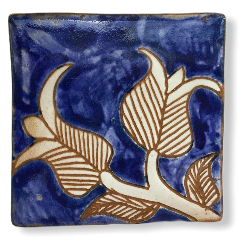 Pottery Coaster - Plant in Blue