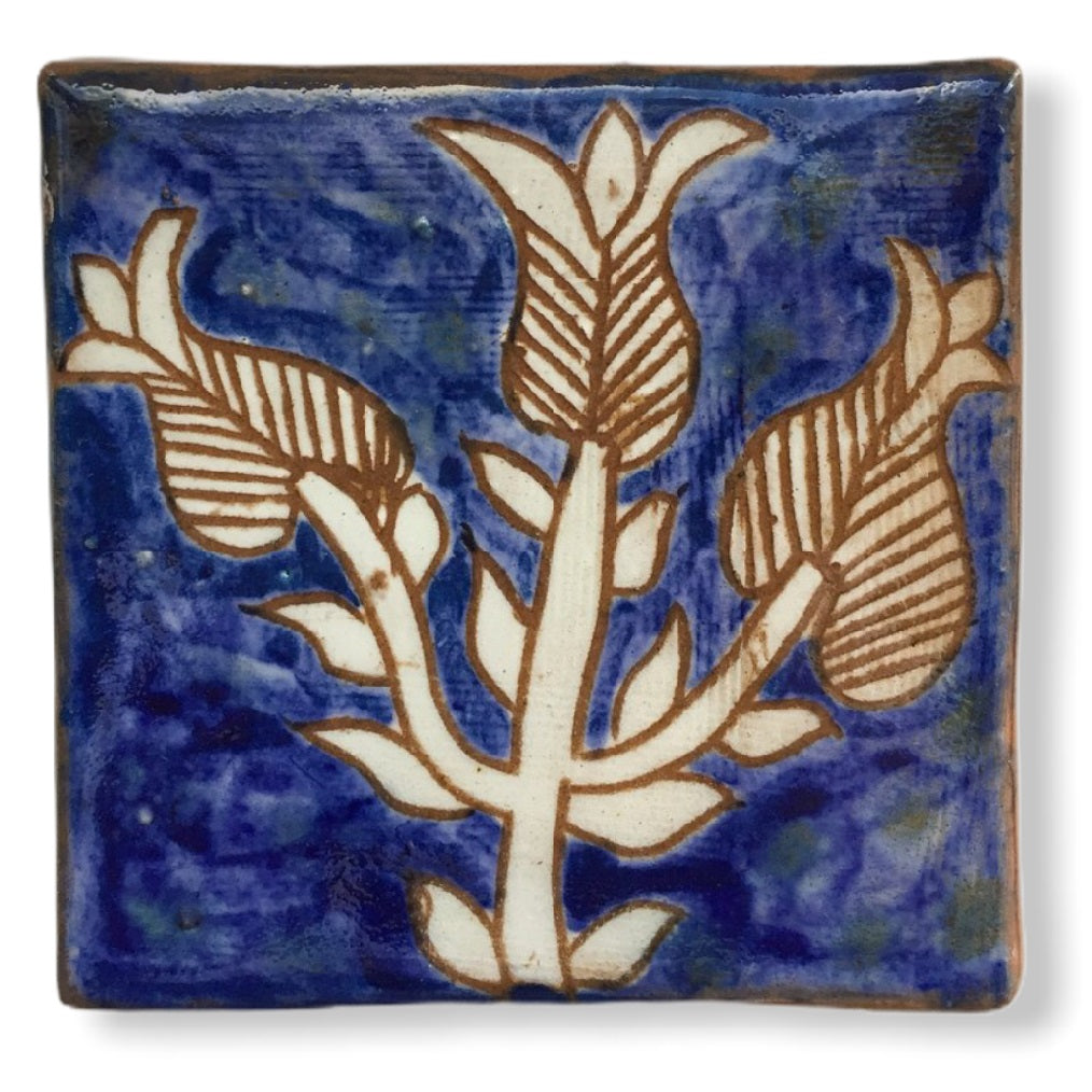 Pottery Coaster - Plant in Blue