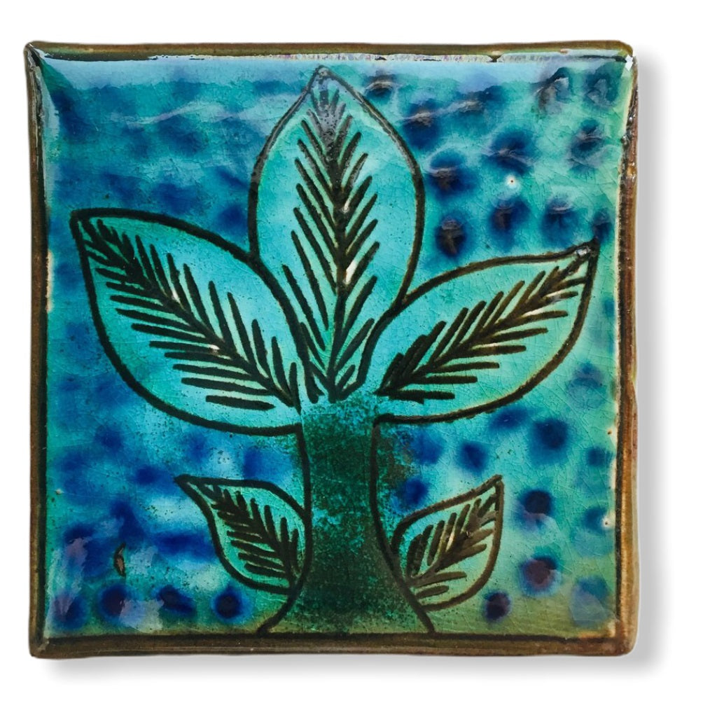 Pottery Coaster - Plant in Green