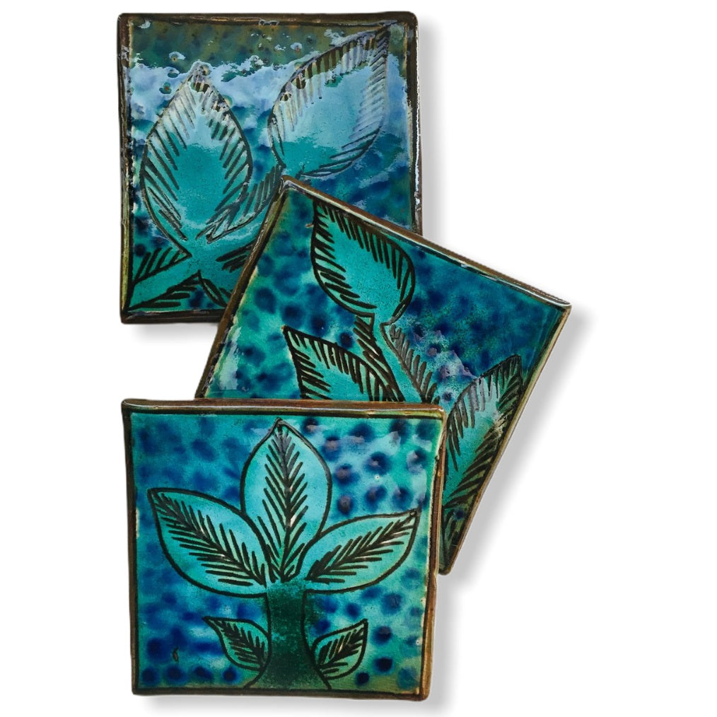 Pottery Coaster - Plant in Green