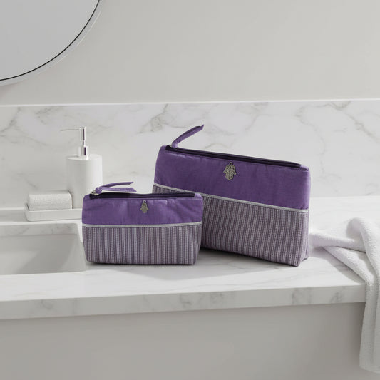 Raghd Handcrafted Purple Striped Fabric Cosmetic Bag, Ethically Handmade