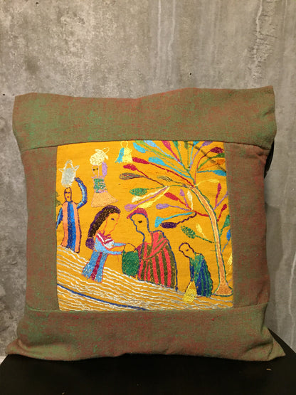 Handwoven Egyptian Cotton Cushion Cover - Hand Embroidered Art - The Harvest