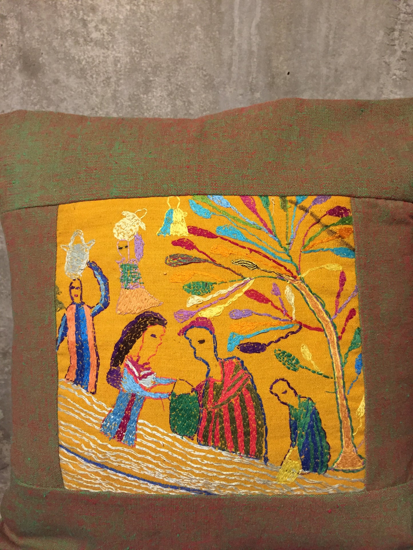 Handwoven Egyptian Cotton Cushion Cover - Hand Embroidered Art - The Harvest