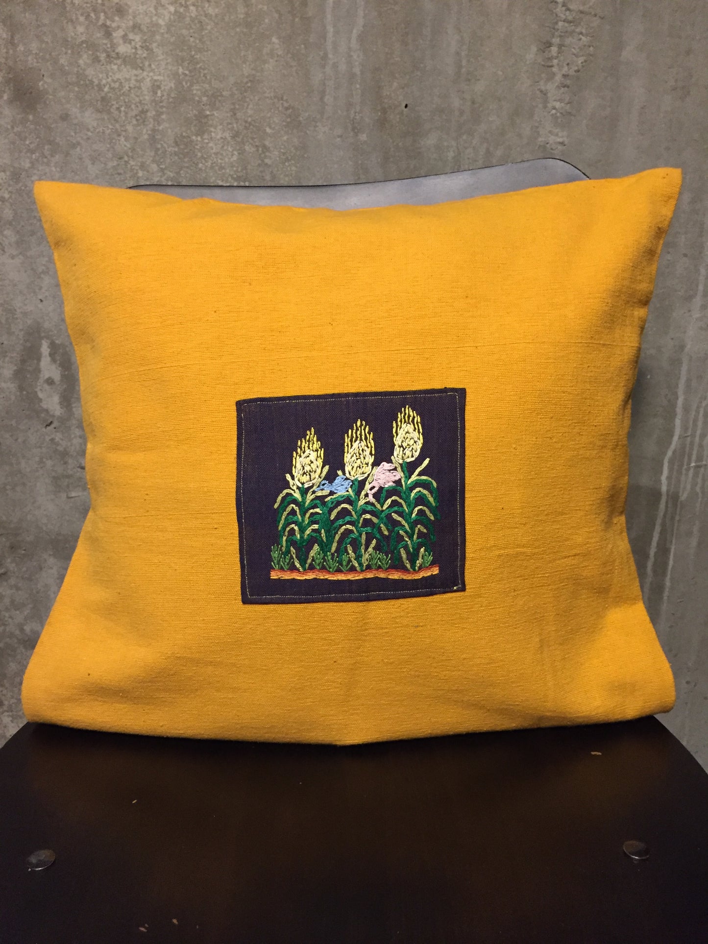 Handwoven Egyptian Cotton Cushion Cover - Hand Embroidered Art - Birds in Wheat Field