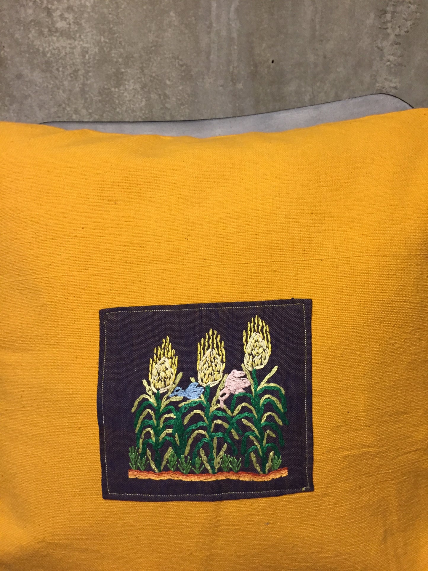 Handwoven Egyptian Cotton Cushion Cover - Hand Embroidered Art - Birds in Wheat Field