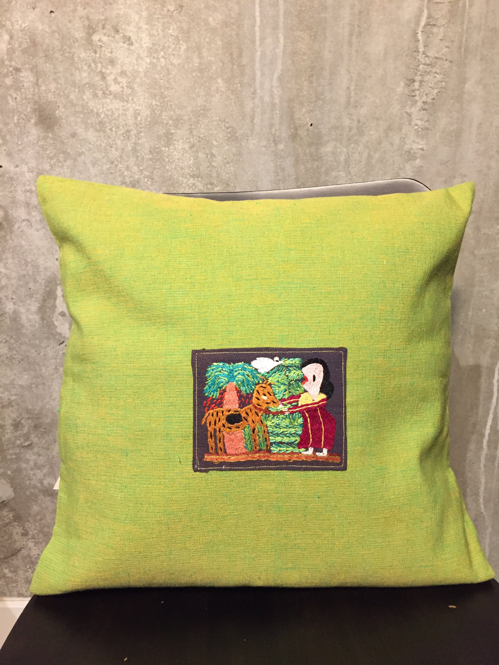 Handwoven Egyptian Cotton Cushion Cover - Embroidered Fellaha with Goat - Dandarah