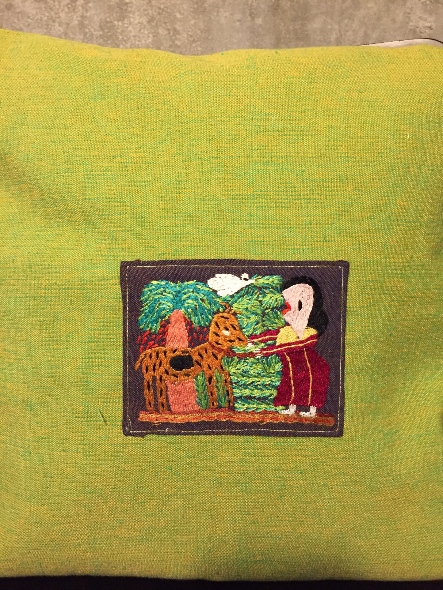 Handwoven Egyptian Cotton Cushion Cover - Embroidered Fellaha with Goat - Dandarah