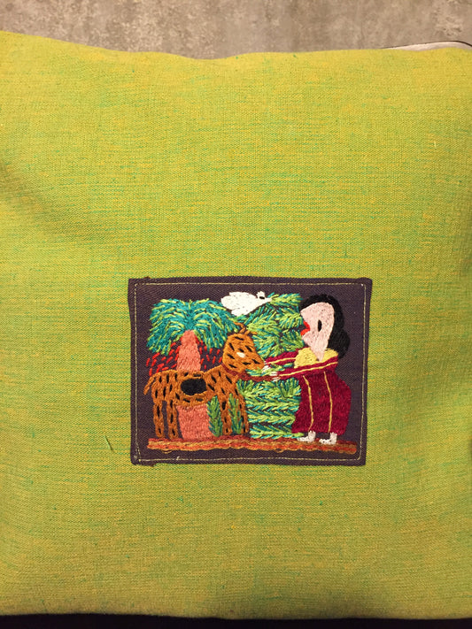 Handwoven Egyptian Cotton Cushion Cover - Embroidered Fellaha with Goat - Dandarah