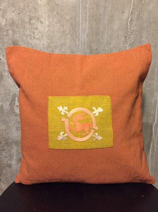 Handwoven Egyptian Cotton Cushion Cover - Hand Embroidered Art - Rabbit Motif