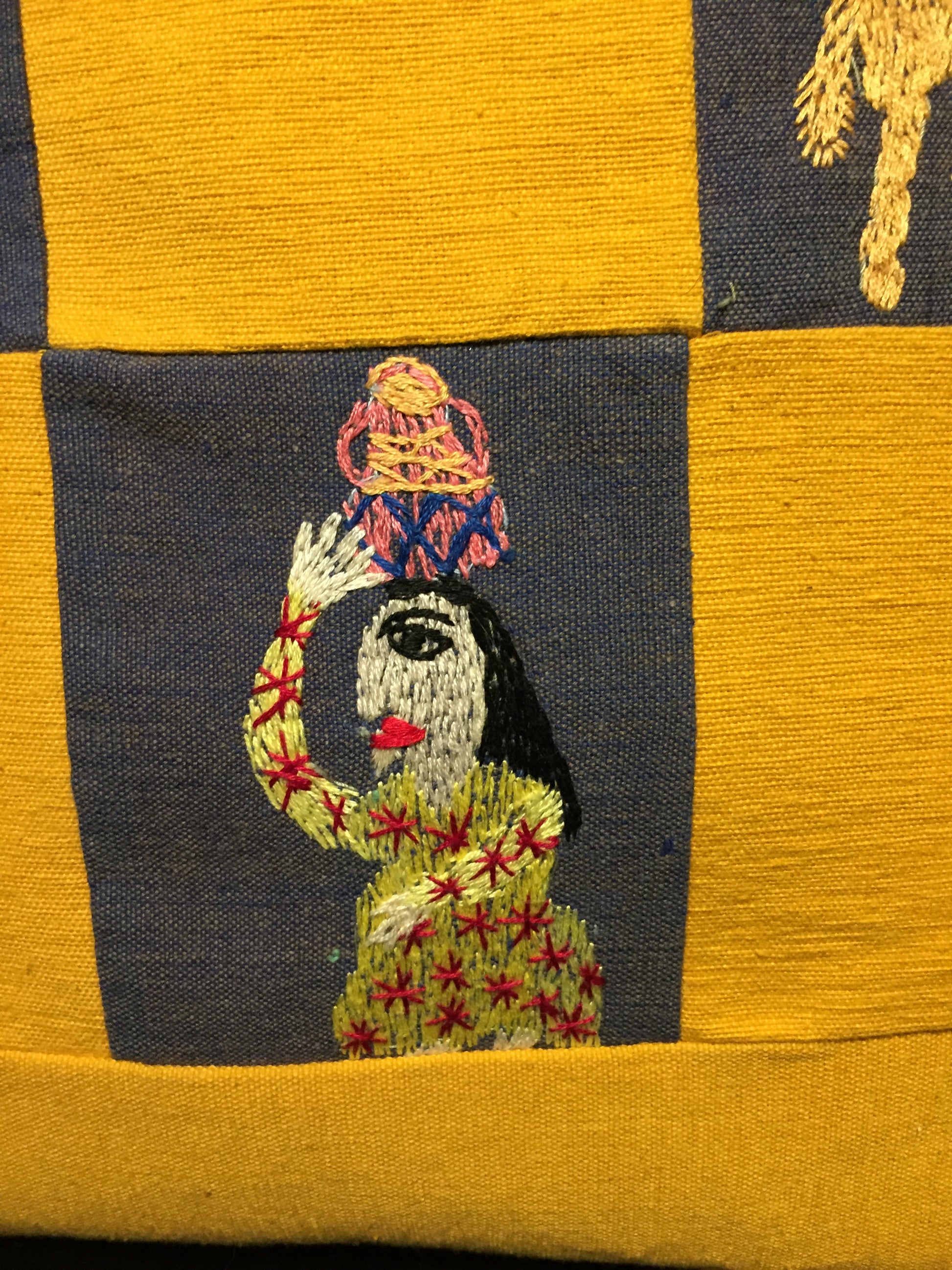 Handwoven Egyptian Cotton Cushion Cover - Hand Embroidered Art - Rural Scenes