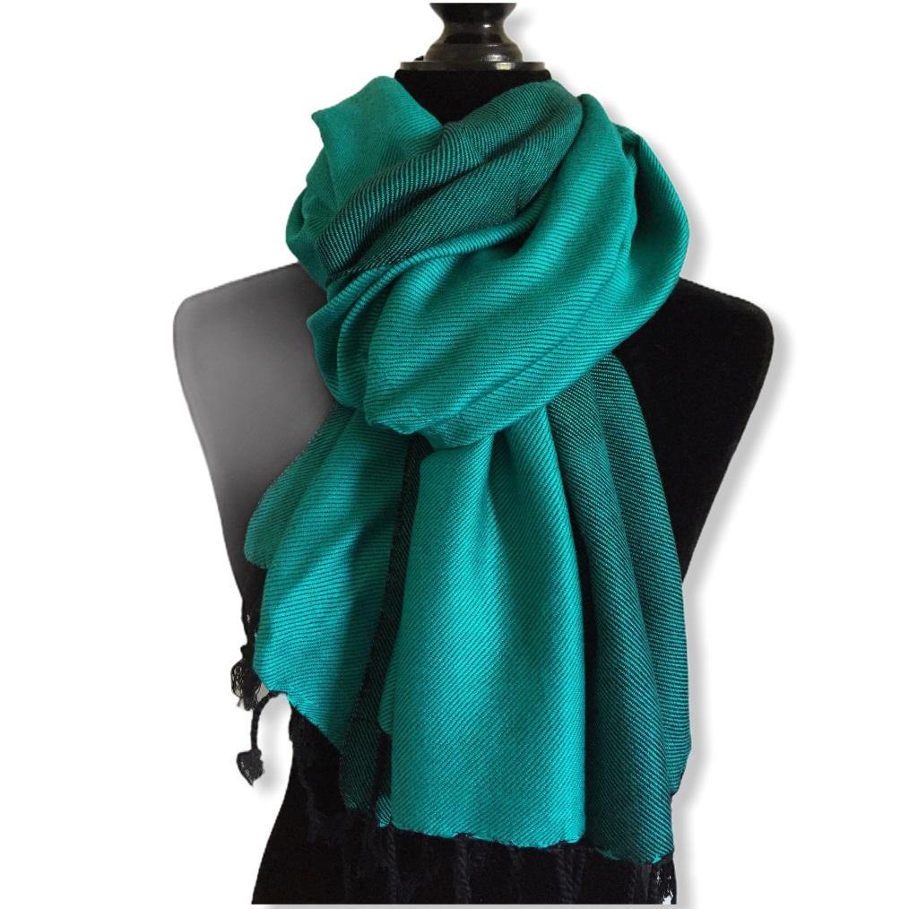 Double-faced Diagonal Shawl - Aqua & Black